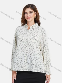 Wholesale Women's Casual Poet Sleeve Floral Print Button Down Shirt, LIUHUA CLOTHING WHOLESALE