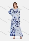 Wholesale Women's Elegant Tie Dye Sequins Long Sleeve Ruched Maxi Kaftan Abaya Robe Dress TZMQ-3-813B# - Liuhuamall