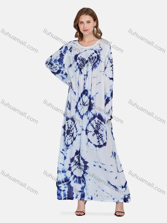 Wholesale Women's Elegant Tie Dye Sequins Long Sleeve Ruched Maxi Kaftan Abaya Robe Dress TZMQ-3-813B#, Guangzhou Clothing Wholesale Market & Suppliers - LIUHUAMALL, Specialty