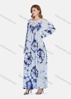 Wholesale Women's Elegant Tie Dye Sequins Long Sleeve Ruched Maxi Kaftan Abaya Robe Dress TZMQ-3-813B# - Liuhuamall