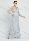 Wholesale Women's Glamorous Appliques Embroidery Long Sleeve Round Neck Lace Mermaid Floor Length Evening Dress - Liuhuamall
