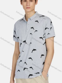 Wholesale Men's Casual Short Sleeve Dolphin Print Button Front Polo Shirts, LIUHUA CLOTHING WHOLESALE