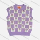 Wholesale Girls' Casual Collared Sleeveless Checkerboard Floral Button Front Sweater MB23AMY705# Purple Clothing Wholesale Market Liuhua