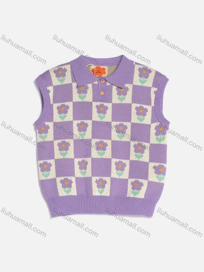 Wholesale Girls' Casual Collared Sleeveless Checkerboard Floral Button Front Sweater MB23AMY705#