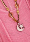 Wholesale Women's Scoop Neck Plain Midi Dress With Wooden Star Moon Beads Necklace - Liuhuamall