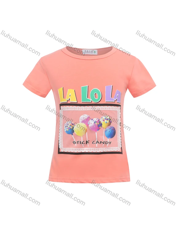 Wholesale Girls Casual Round Neck Candy Graphic Letter Print Short Sleeve Tee