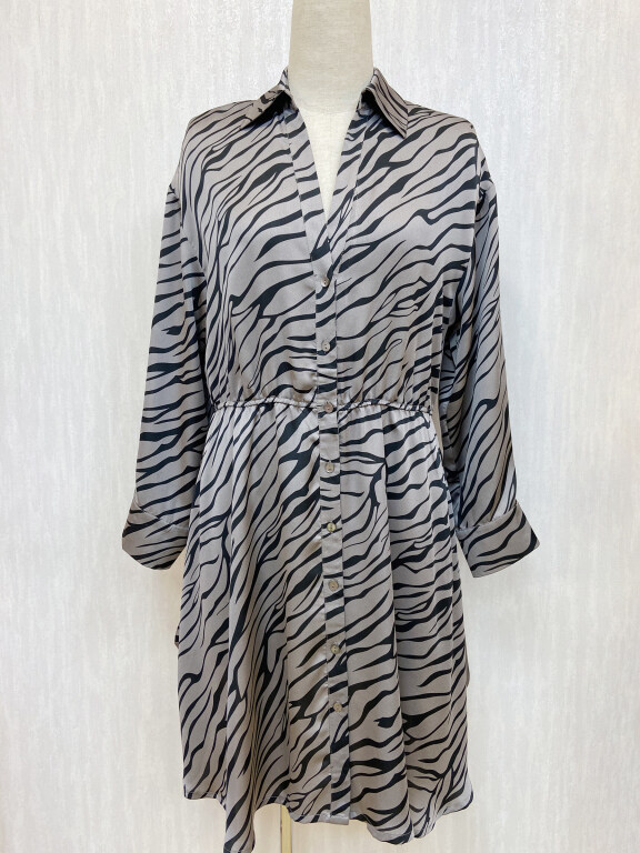 Women's Casual Shirt Neck Zebra Stripe Peplum Midi Dress, Clothing Wholesale Market -LIUHUA, Dress%20Shirts