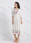 Wholesale Women's Keyhole-Neck Haft Sleeve High Waist Floral Embroidery Midi Dress - Liuhuamall