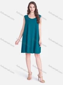 Wholesale Women's Casual Plain Round Neck Ruffle Hem Short Tank Dress, LIUHUA CLOTHING WHOLESALE
