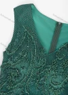 Wholesale Women's Elegant Sleeveless V Neck Lace Pearl Appliques Maxi Evening Dress - Liuhuamall