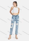 Wholesale Women's Casual Ripped High Waist Straight Leg Ankle Length Jean - Liuhuamall
