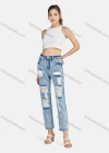Wholesale Women's Casual Ripped High Waist Straight Leg Ankle Length Jean - Liuhuamall