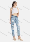 Wholesale Women's Casual Ripped High Waist Straight Leg Ankle Length Jean - Liuhuamall