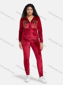 Wholesale Women's Casual Long Sleeve Rhinestone Print Suede Zipper Plain Hooded Jacket & Sweatpants Sets, LIUHUA CLOTHING WHOLESALE