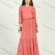 Wholesale Women's Chiffon Crew Neck Plain Ruched Ruffle Trim Layered Hem Maxi Dress With Belt 8# Clothing Wholesale Market Liuhua