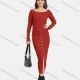 Wholesale Women's Ribbed Boat Neck Button Decro Knit Top & Split Front Bodycon Skirt 2 Piece Set C Clothing Wholesale Market Liuhua
