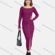 Wholesale Women's Ribbed Boat Neck Button Decro Knit Top & Split Front Bodycon Skirt 2 Piece Set C Clothing Wholesale Market Liuhua