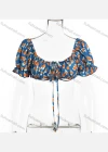 Wholesale Women's Sexy Allover Print Lace Up Low Cut Crop Short Sleeve Blouse - Liuhuamall