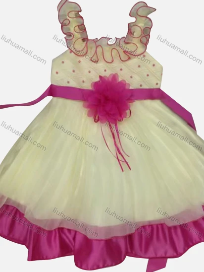 Wholesale Girls Lovely 3D Floral Appliques Ruched Tiered Ruffle Trim Cami Dress