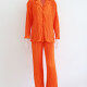 Women's Fashion Pleated Long Sleeve Loose Fit Shirt 2 Piece Set Orange Clothing Wholesale Market -LIUHUA