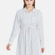 Women's Casual Long Sleeve Striped Drawstring Shirt Dress White Clothing Wholesale Market -LIUHUA
