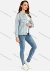 Wholesale Women's Plain Long Sleeve Ripped Distressed Rhinestone Flap Pockets Pearl Decor Denim Jacket - Liuhuamall