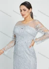 Wholesale Women's Glamorous Appliques Embroidery Long Sleeve Round Neck Lace Mermaid Floor Length Evening Dress - Liuhuamall