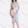 Wholesale Women's Casual Allover Print Mock Neck Backless Bodycon Midi Tank Dress preview