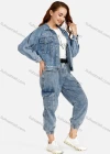Wholesale Women's Casual Long Sleeve Button Front Letter Flap Pockets Denim Jacket & Wide Leg Jeans Set - Liuhuamall