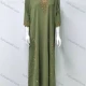 Wholesale Women's Elegant Plain Rhinestone Beaded Sequin Decor Crew Neck Scalloped Trim Maxi Abaya Dress 2419# Green Clothing Wholesale Market Liuhua