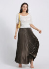Wholesale Women's Elegant Satin Plain Pleated Maxi Skirt - Liuhuamall