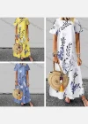 Wholesale Women's Round Neck Short Sleeve Floral Print Loose Casual Maxi Dress - Liuhuamall