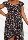 Wholesale Women's Cold Shoulder Cap Sleeve Froral Print Midi Dress A09# - Liuhuamall