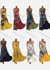 Wholesale Women's Fashion Deep V Neck Sleeveless Patchwork Floral Print Splicing Maxi Dress 804# - Liuhuamall