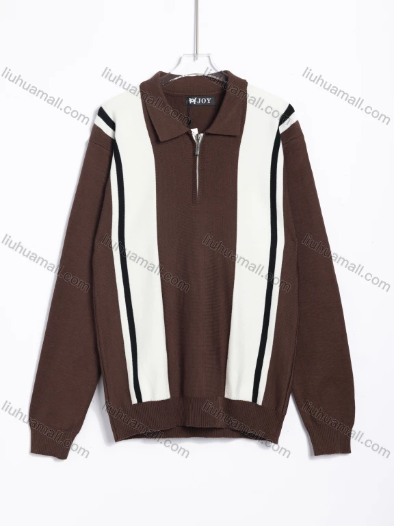 Wholesale Men's Casual Striped Zipper Collar Long Sleeve Knit Sweater