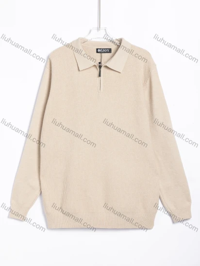 Wholesale Men's Casual Solid Zipper Collar Long Sleeve Knit Sweater