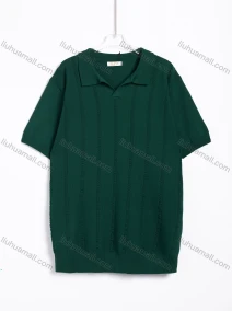 Wholesale Men's Casual Solid Textured Short Sleeve Knit Polo Shirt, LIUHUA CLOTHING WHOLESALE