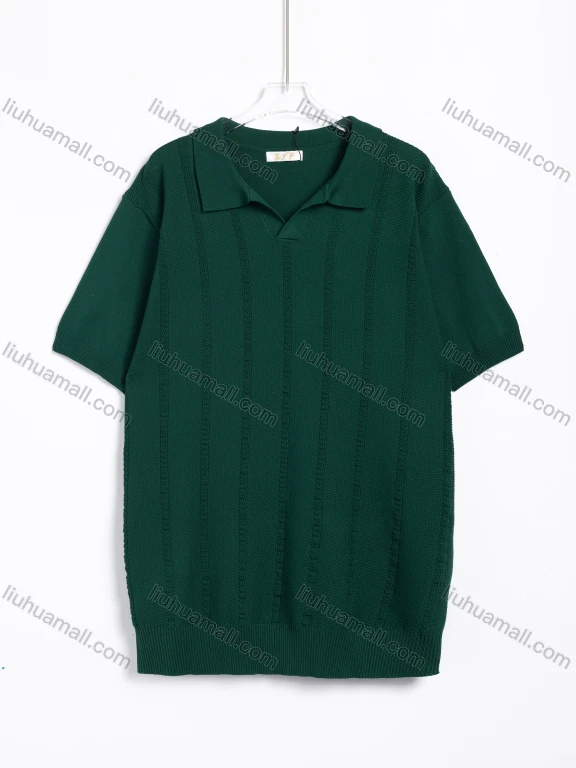 Wholesale Men's Casual Solid Textured Short Sleeve Knit Polo Shirt