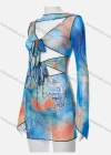 Wholesale Women's Sexy Allover Print Tie Front Cut Out Long Sleeve Short Dress M21DS156# - Liuhuamall