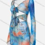 Wholesale Women's Sexy Allover Print Tie Front Cut Out Long Sleeve Short Dress M21DS156# preview