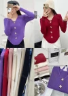Wholesale Women's Casual Scoop Neck Long Sleeve Button Decro Blouse - Liuhuamall