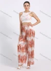 Wholesale Women's Casual Tie Dye Round Neck Crop Tank Top & Wide Leg Pants 2 Piece Set - Liuhuamall
