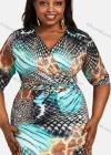 Wholesale Women's Casual Wrap V Neck Half Sleeve Allover Print Lace Up Maxi Dress - Liuhuamall
