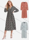 Wholesale Women's Casual Ditsy Floral V Neck Wrap A-Line Long Sleeve Midi Dress With Belt FL8064# - Liuhuamall