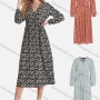 Wholesale Women's Casual Ditsy Floral V Neck Wrap A-Line Long Sleeve Midi Dress With Belt FL8064# preview