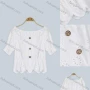 Wholesale Women's Plain Off Shoulder Short Sleeve Eyelet Embroidered Ruffle Trim Button Decor Scallop Hem Top FR2026# preview