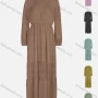 Wholesale Women's Elegant Plain Ruffle Trim Mock Neck Shirred Long Sleeve Maxi Dress preview