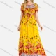 Wholesale Women's Boho Short Sleeve Ruched Floral Print Dress Yellow Guangzhou Clothing Wholesale Market & Suppliers -LIUHUAMALL