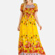 Women's Boho Short Sleeve Ruched Floral Print Dress Yellow Clothing Wholesale Market -LIUHUA