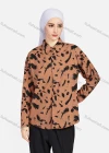 Wholesale Women's Casual Allover Ink Print Long Sleeve Curved Hem Button Down Shirt 1295# - Liuhuamall